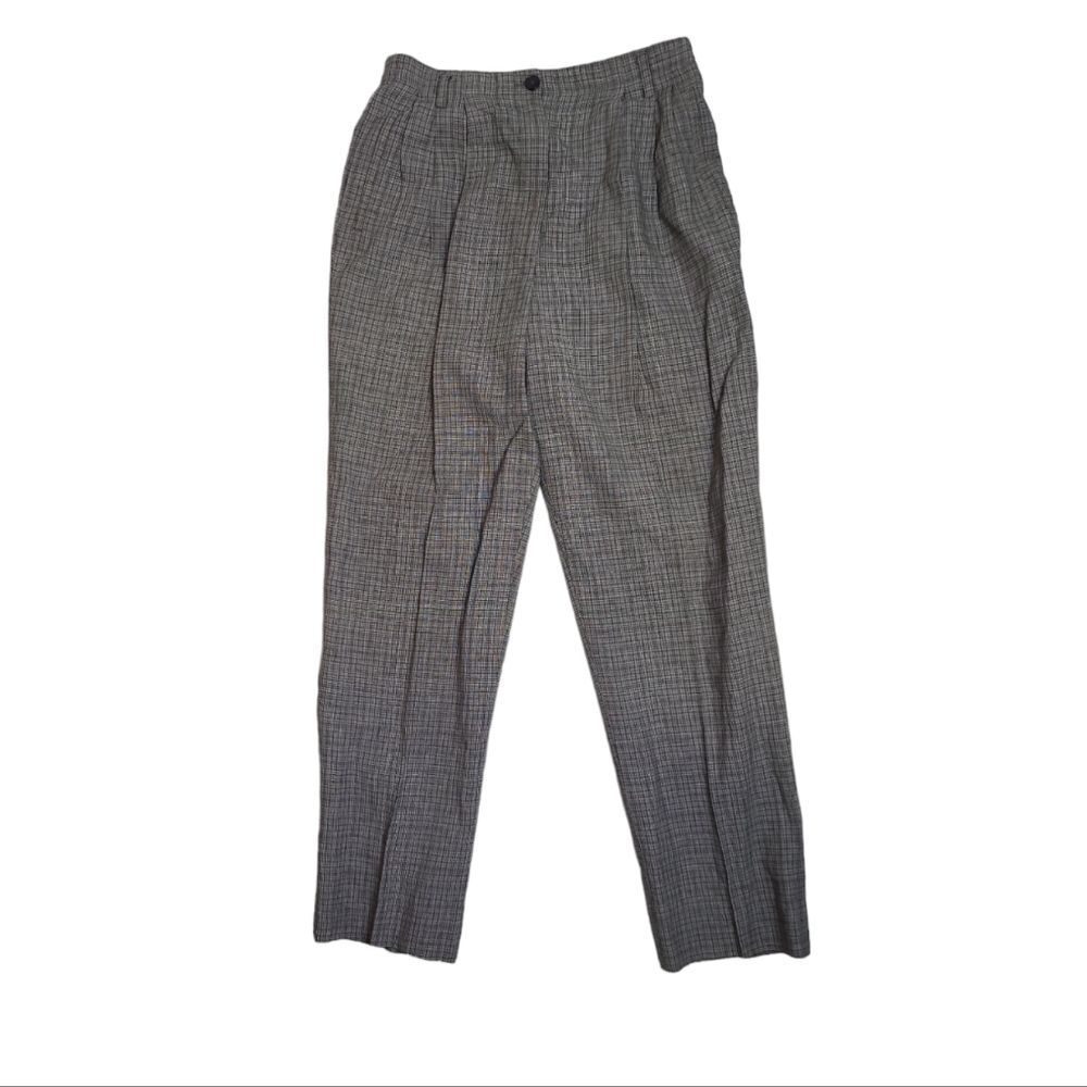 VINTAGE 70s plaid dark academia Delle Celle high waist pleated linen wool pant S